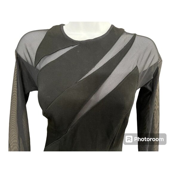 Vtg J Harris Bodycon‎ Dress XS Black Sheer Mesh Back Cutouts Y2K Goth Glam Party - Picture 4 of 10